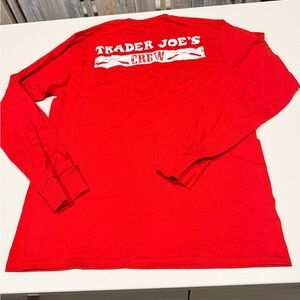 Trader Joe’s “Crew” Long Sleeve T Shirt Adult Medium ~ Red ~ EUC ~ 100% Cotton
